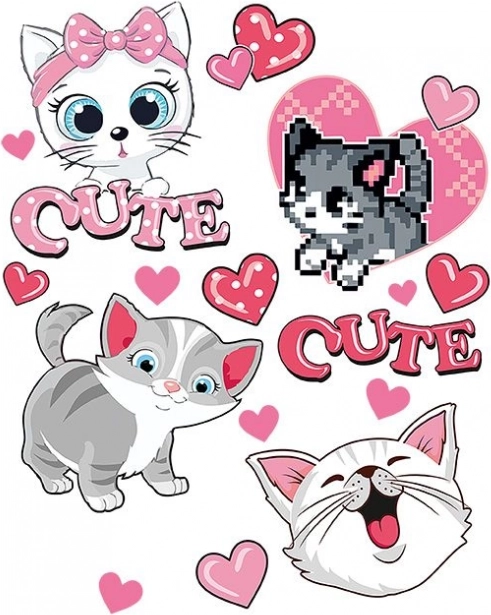 Opstrijkbare stickers schattige kittens – groot vel 20 × 30 cm