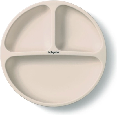 BabyOno siliconen verdeelde bord met zuignap beige 6m+
