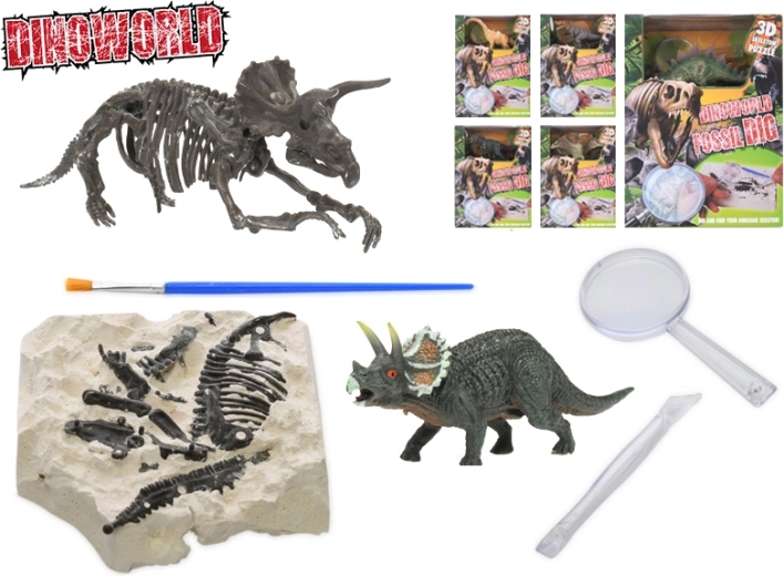 Dinoworld dinosaurus 12 cm met fossiel in gips – paleontologische set voor kinderen