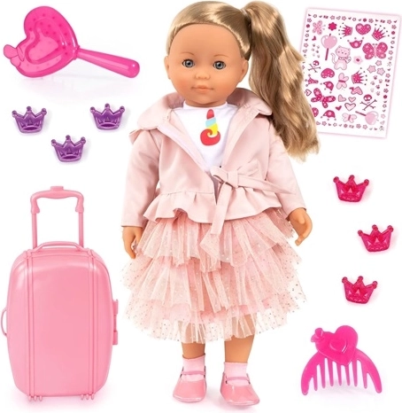 BAYER Charlene elegante pop 46 cm met reiskoffer op wieltjes en accessoires
