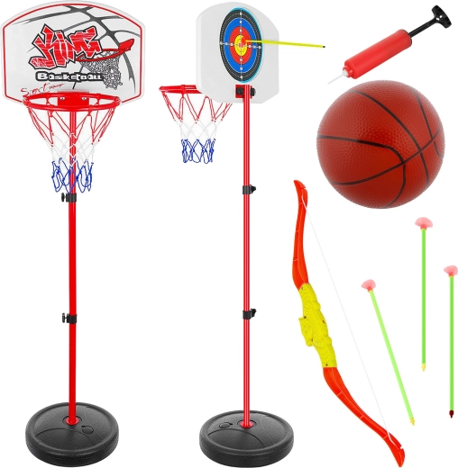Kindersportset 2-in-1 – basketbalring en boogschieten met verstelbare hoogte