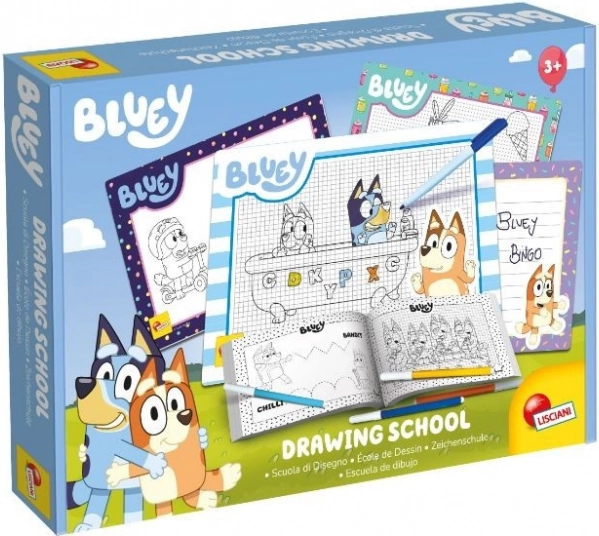 Tekenschool BLUEY – creatieve set met werkboek en 4 uitwisbare borden