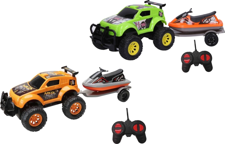 RC-terreinwagen met jetski op aanhanger