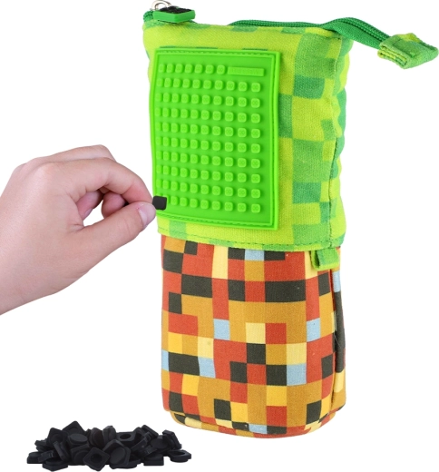 Pixie Crew pop-up etui groen-bruin met klein paneel