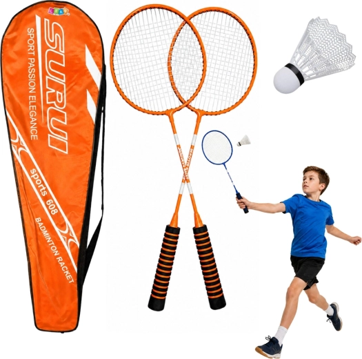 Badmintonset met 2 rackets, shuttle en tas – oranje