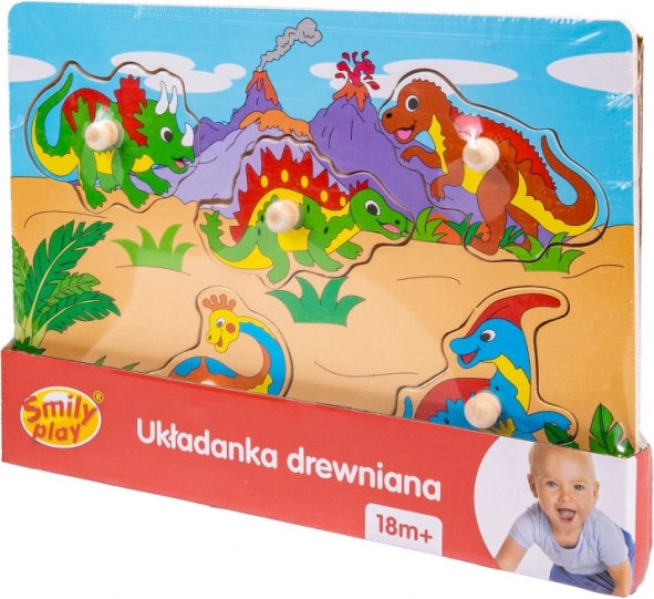 Houten puzzel met dinosaurussen en knopjes