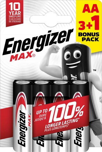 Alkalinebatterijen ENERGIZER Max AA 4 stuks (3+1 gratis)