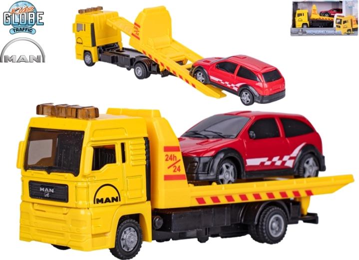 Kids Globe Traffic sleepdienst MAN – metalen model met personenauto 19 cm