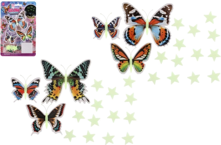 Glow-in-the-dark vlinders en sterren voor aan de muur – 3D-decoratie voor de kinderkamer