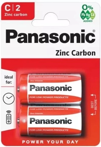 Zink-koolstofbatterijen PANASONIC R14 C, 1,5 V, 2 stuks