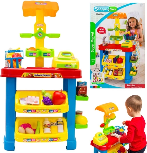 Kinder thuis-supermarkt met kassa, scanner en weegschaal - 1 stuk