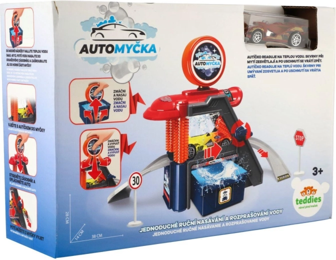 Autowasstraat met autootje dat van kleur verandert en accessoires - 1 stuk