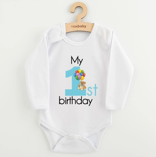 Babyromper New Baby My 1st birthday blauw met lange mouwen