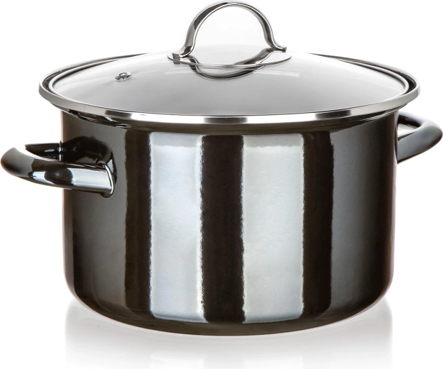 Geëmailleerde pan met glazen deksel 24 cm 3,7 l Metallic Black
