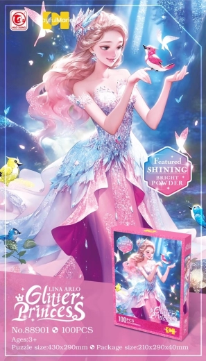 Puzzel 100 stukjes roze prinses met glitters