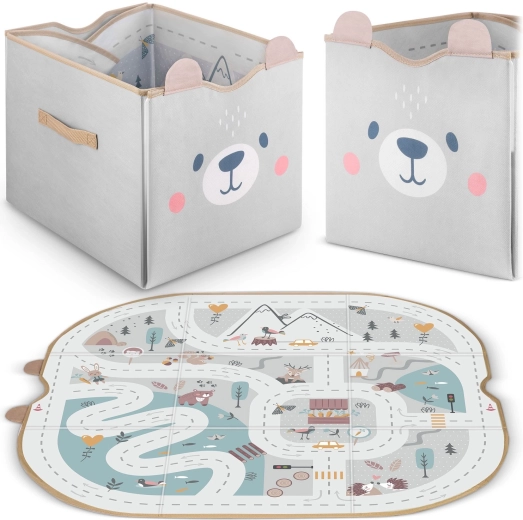 Textiele speelgoedmand en speelmat 2-in-1 – grijs