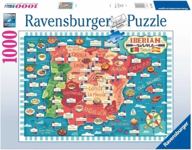Ravensburger Puzzel kaart van het Iberisch Schiereiland – wijnregio's, 1000 stukjes