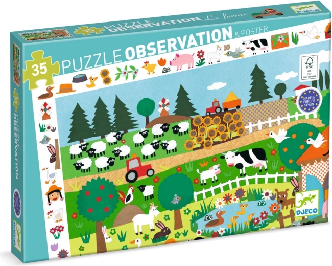 Djeco observatiepuzzel Boerderij, 35 stukjes