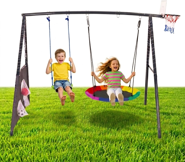 Ecotoys kindertuinschommel 4-in-1 met nestschommel en basketbalring