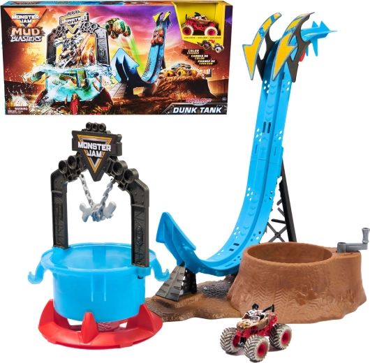 Monster Jam stuntbaan Mud Blasters Monster Mutt Dalmatian met voertuig 1:64