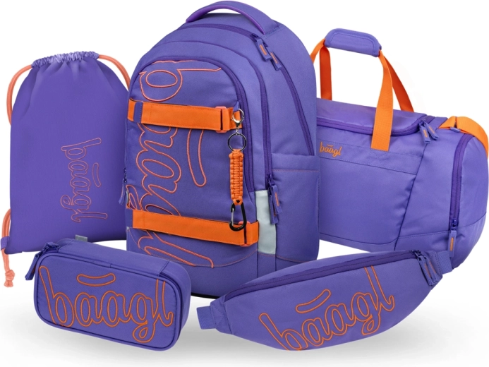 Baagl schoolsset 5 stuks Skate Max Orange – rugzak, etui, gymzak, sporttas en heuptasje