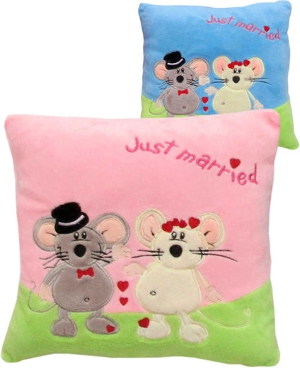 Pluchen muizenkussentje Love just married 25 x 25 cm - 1 stuk