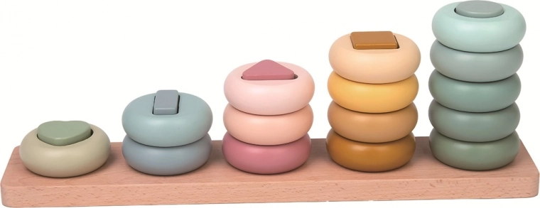 2kids toys houten vormenstapelaar – pastel Montessori speelgoed