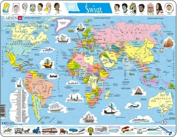 Larsen Wereld – politieke kaart (educatieve kaderpuzzel, Poolse versie)