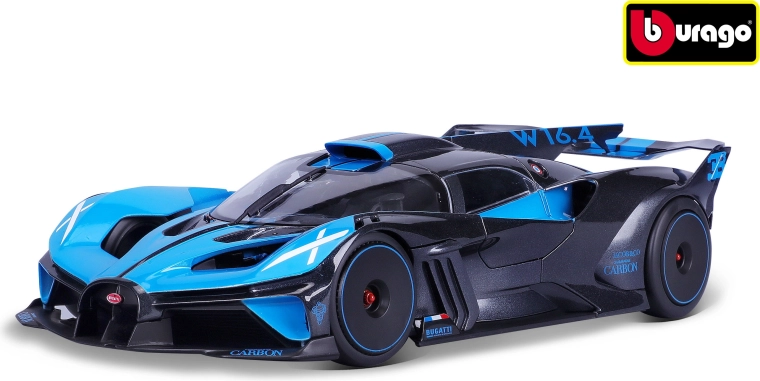 Modelauto Bugatti Bolide op schaal 1:18, metallic zwart en blauw