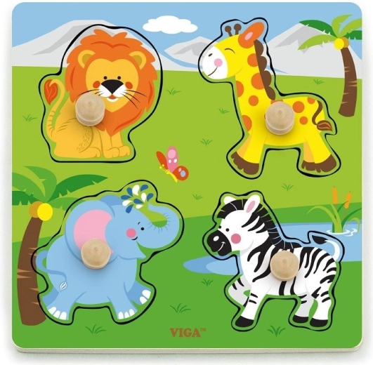 Houten inlegpuzzel met zoo-dieren met grote knoppen