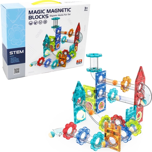 Magnetische knikkerbaan met 74 onderdelen