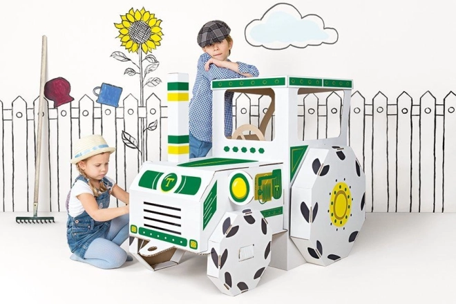 Grote kartonnen tractor voor kinderen