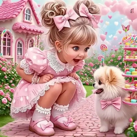 Norimpex diamant schilderen meisje in het roze met hond 30 × 40 cm