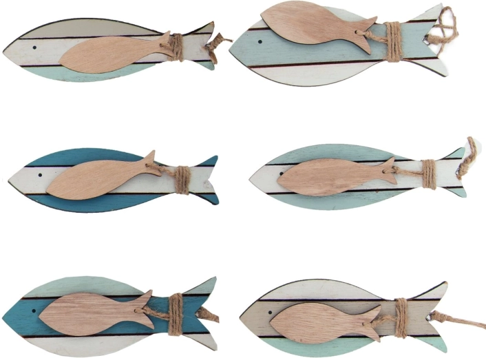 Hangende houten decoratie Vis SEA 15 cm