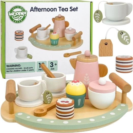 Houten thee- en koffieset Woopie Green - 12 stuks