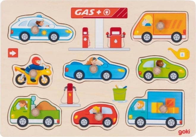 Goki houten inlegpuzzel tankstation
