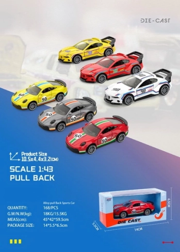 Metalen raceautootje 10,5 cm met terugtrekmechanisme