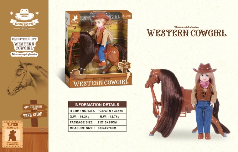Bruine pony met cowgirl-figuurtje