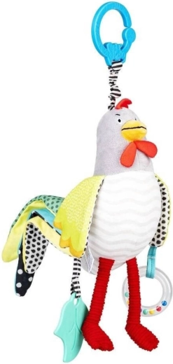 Balibazoo hangende pluchen haan Jurek met activiteiten voor baby’s