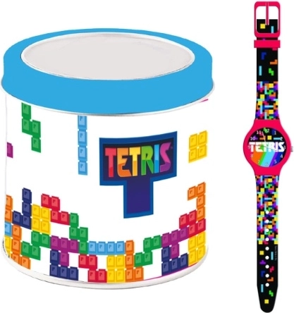 Kinderhorloge Tetris in een metalen blik