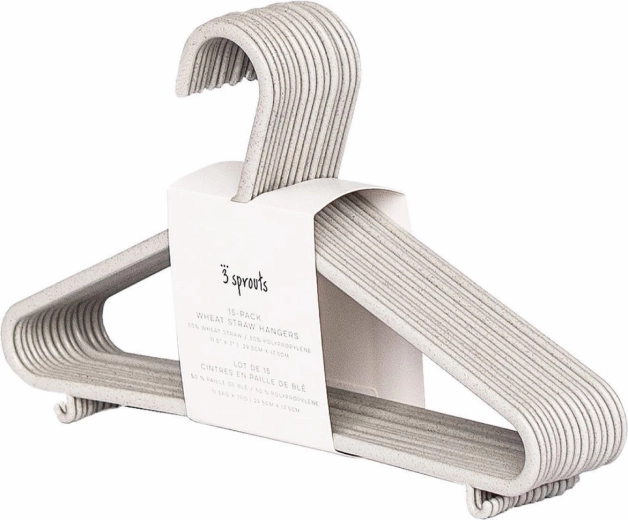3 Sprouts kinderhangers van tarwestro, grijs, 15 stuks