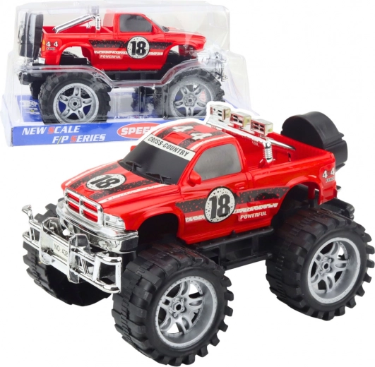 Terreinwagen met achterwielaandrijving, grote wielen, rood, 27 cm