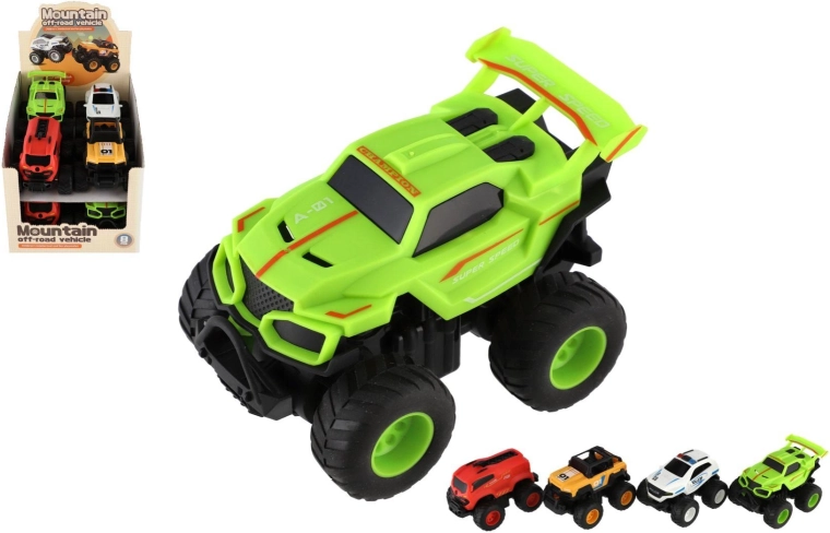 Terreinwagens met vliegwiel – set van 4 types, 8 stuks in doos