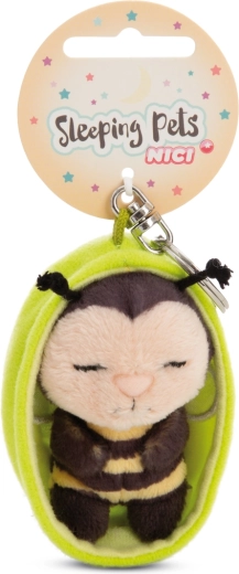 Nici sleutelhanger slapend bijtje in groen mandje 12 cm