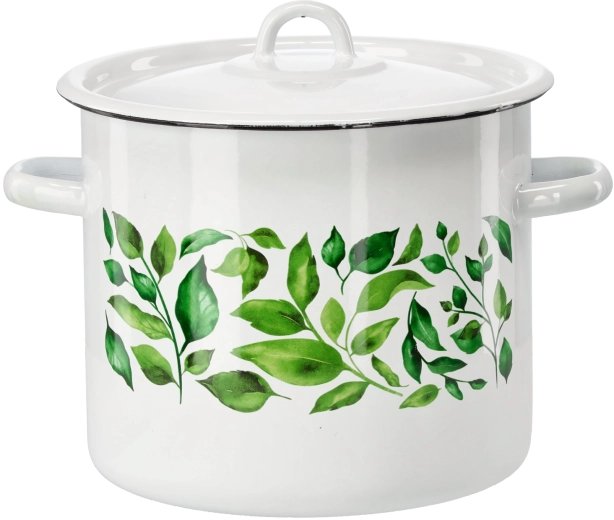 Geglazuurde pan 7 l 22 cm wit Ficus met deksel