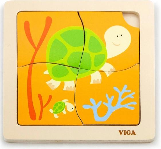 Houten puzzel schildpadje met 4 stukjes