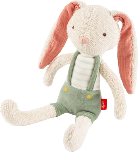 Sigikid eerste knuffelkonijn in groene tuinbroek 34 cm