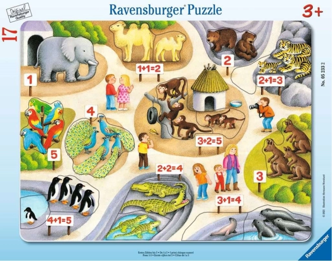 Ravensburger puzzel Eerste tellen tot vijf in de dierentuin, 17 stukjes