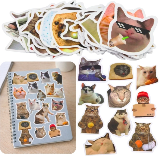 Kattenmeme-stickers – set van 50 stuks, 7–8 cm
