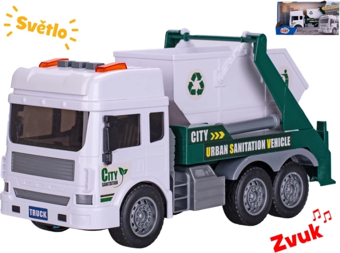 Vuilniswagen met vliegwiel en container 28 cm